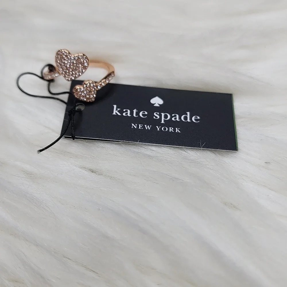 Kate Spade Yours Truly Pave Heart Ring Adjustable Clear/Rosegold - New with Tags